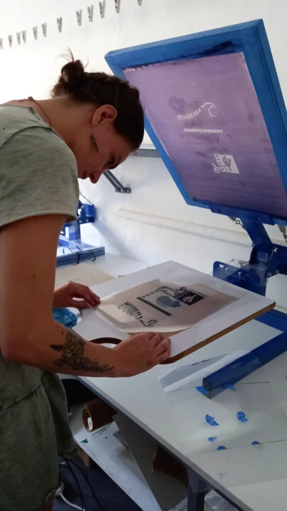 Students screen printing at Marbella Design Academy