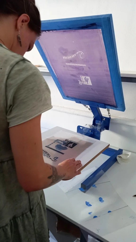 Students screen printing at Marbella Design Academy