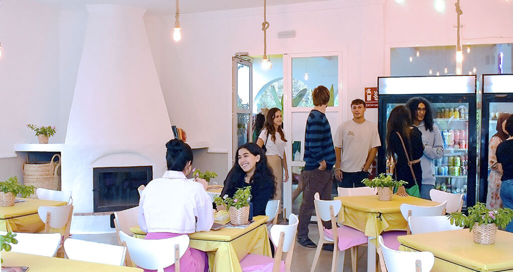 Marbella design academy facilities gaudi indoors cafeteria vista students chatting queueying - Marbella Design Academy