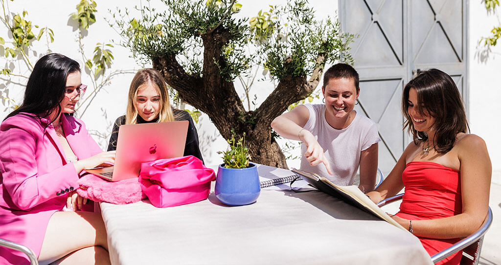 Marbella design academy facilities gaudi outdoors cafeteria vista students chatting studying - Marbella Design Academy