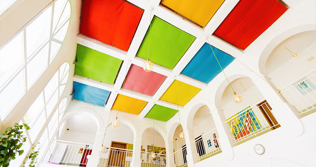 Marbella design academy facilities plaza color squares ceiling - Marbella Design Academy